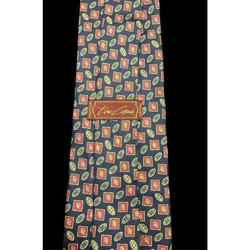 Tino Cosma Vintage 100% Silk Necktie Geometric Design Italy Vintage Retro
